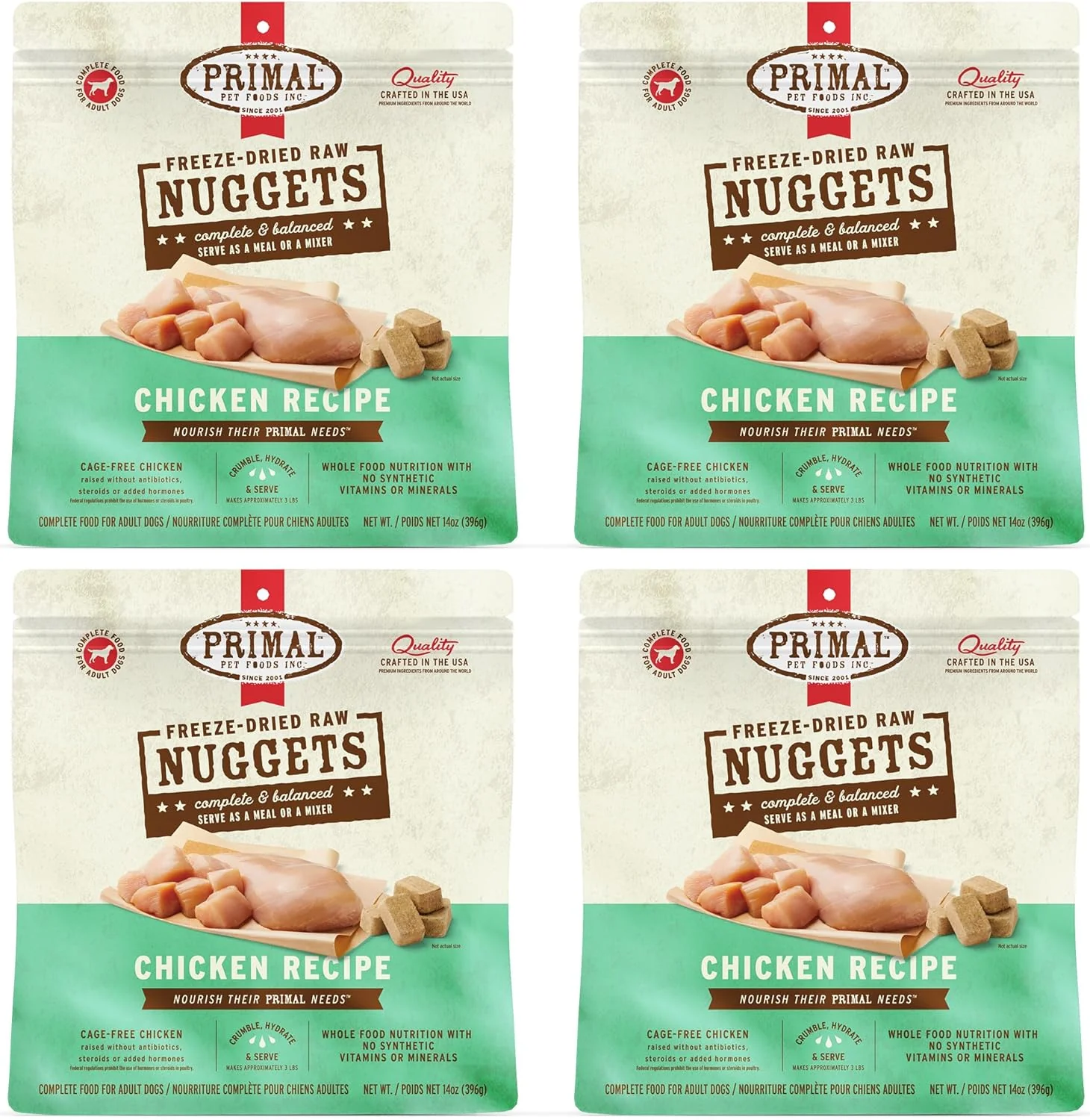 Pure Primal ze Dried Dog Food Nuggets Chicken Complete Balanced Meal Also Use as Topper or Treat Premium Healthy Grain High Protein Raw Dog Food 14 oz Pack of 4 Innovative