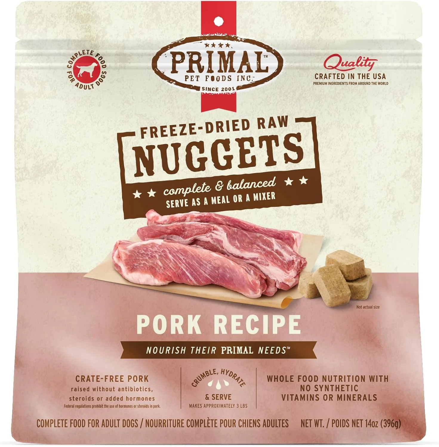 Authentic Primal ze Dried Raw Dog Food Nuggets Pork Complete Balanced Meal Also Use as Topper or Treat Premium Healthy Grain High Protein Raw Dog Food 14 oz Certified