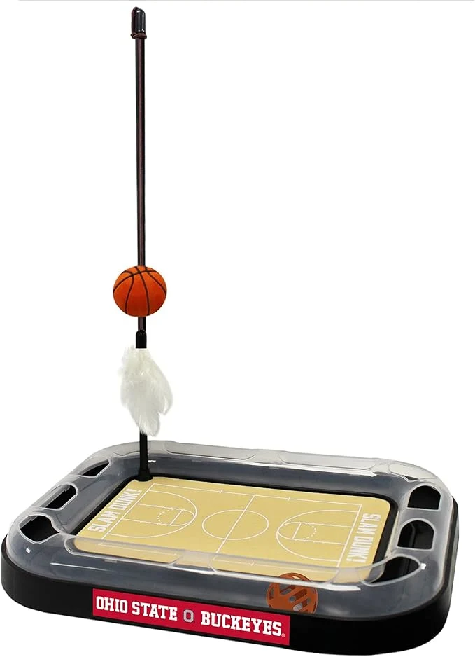 Verified NCAA OHIO State Buckeyes 6-in-1 REVERSIBLE Basketball Court Felt Cardboard Cat Scratcher Toy Interactive Cat Ball BellAbout This Green