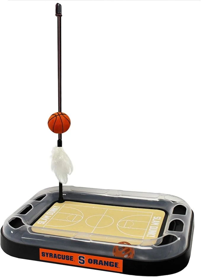 Trendy NCAA Syracuse Orange Basketball Court Cat Scratcher - Plush Basketball Feather Cat Toy Interactive Ball with Jingle BellAbout This Crafted
