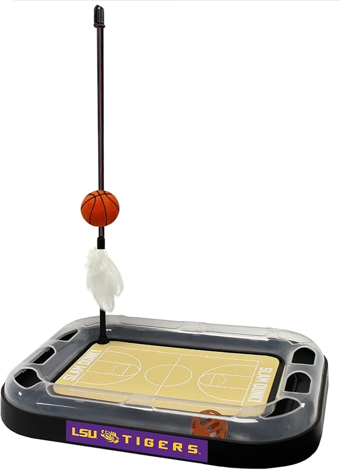 Traditional Cats Scratcher NCAA LSU Tigers Basketball Court CAT Scratcher Toy with Catnip Filled Plush Basketball Toy Feather Cat Toy Hanging with Jingle Bell Interactive Ball Cat Chasing 5-in-1 Kitty ToyAbout This Casual