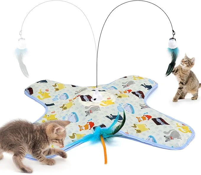 Verified DFQ Interactive Cat Toy 3 in 1 Hide and Seek for Indoor Cats Rechargeable Touch-Activated Moving Feather Wand with Concealed Motion Play Toy for Kittens and Adult Cats Yellow About This High-Grade