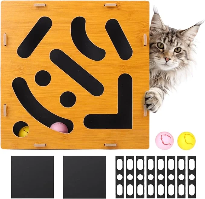 Long-Lasting MDF Cat Nail File Enrichment Box Scratch Puzzle with Sandpaper Surface Stress- Nail Care Interactive Maze Scratcher with Bell Ball for Indoor CatsAbout ThisOverview Official