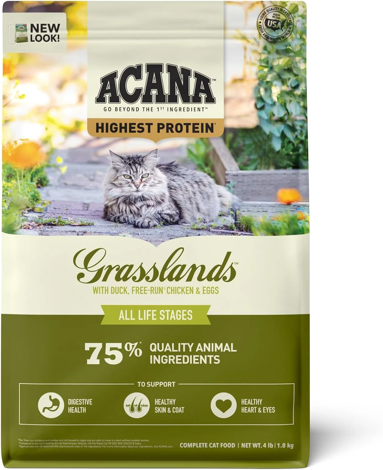 Crafted ACANA Highest Protein Grasslands Grain- Dry Cat Food Duck -Run Chicken and Eggs Cat Food Recipe 4lb Professional