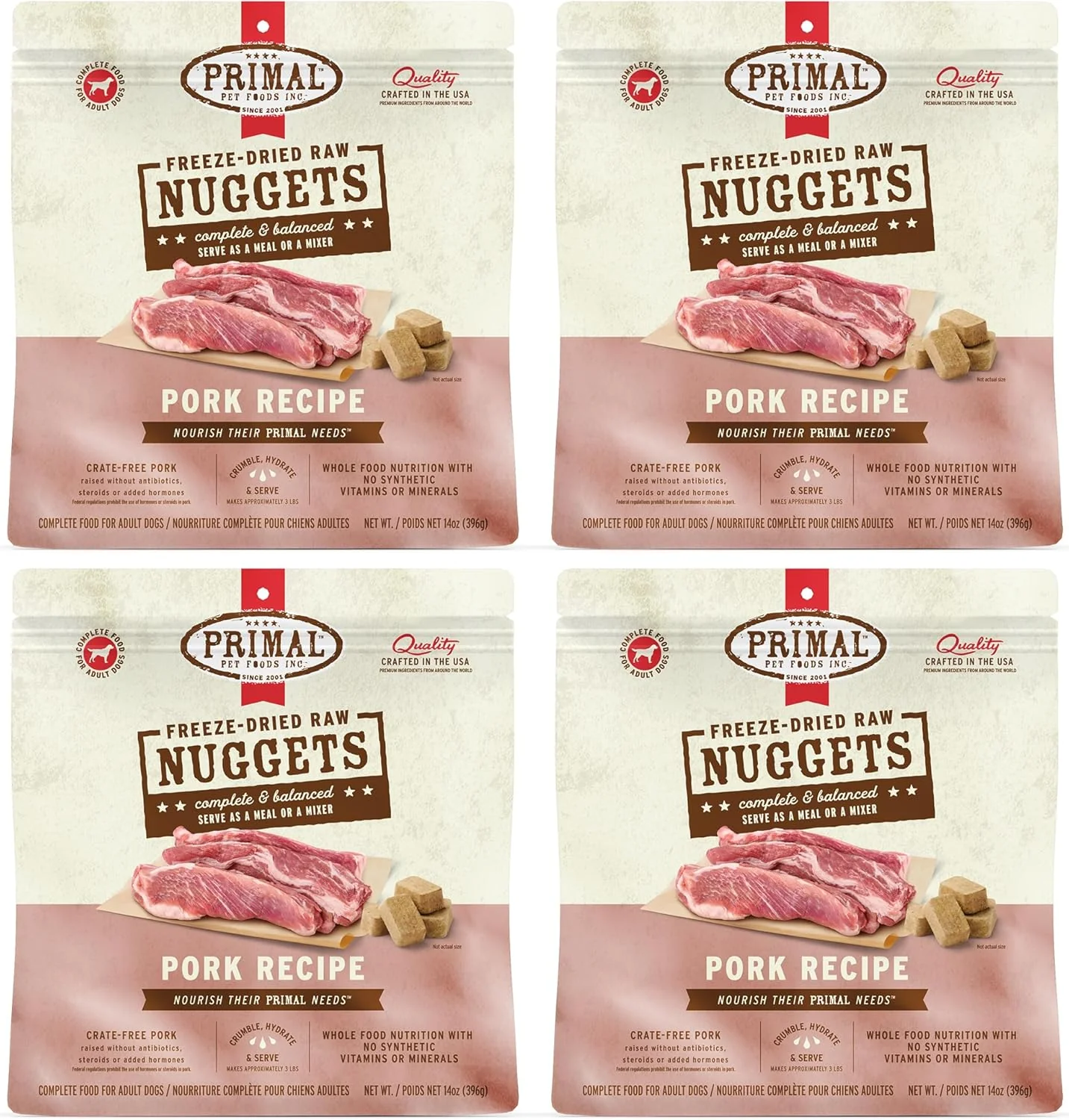Clean Primal ze Dried Raw Dog Food Nuggets Pork Complete Balanced Meal Also Use as Topper or Treat Premium Healthy Grain High Protein Raw Dog Food 14 oz Pack of 4