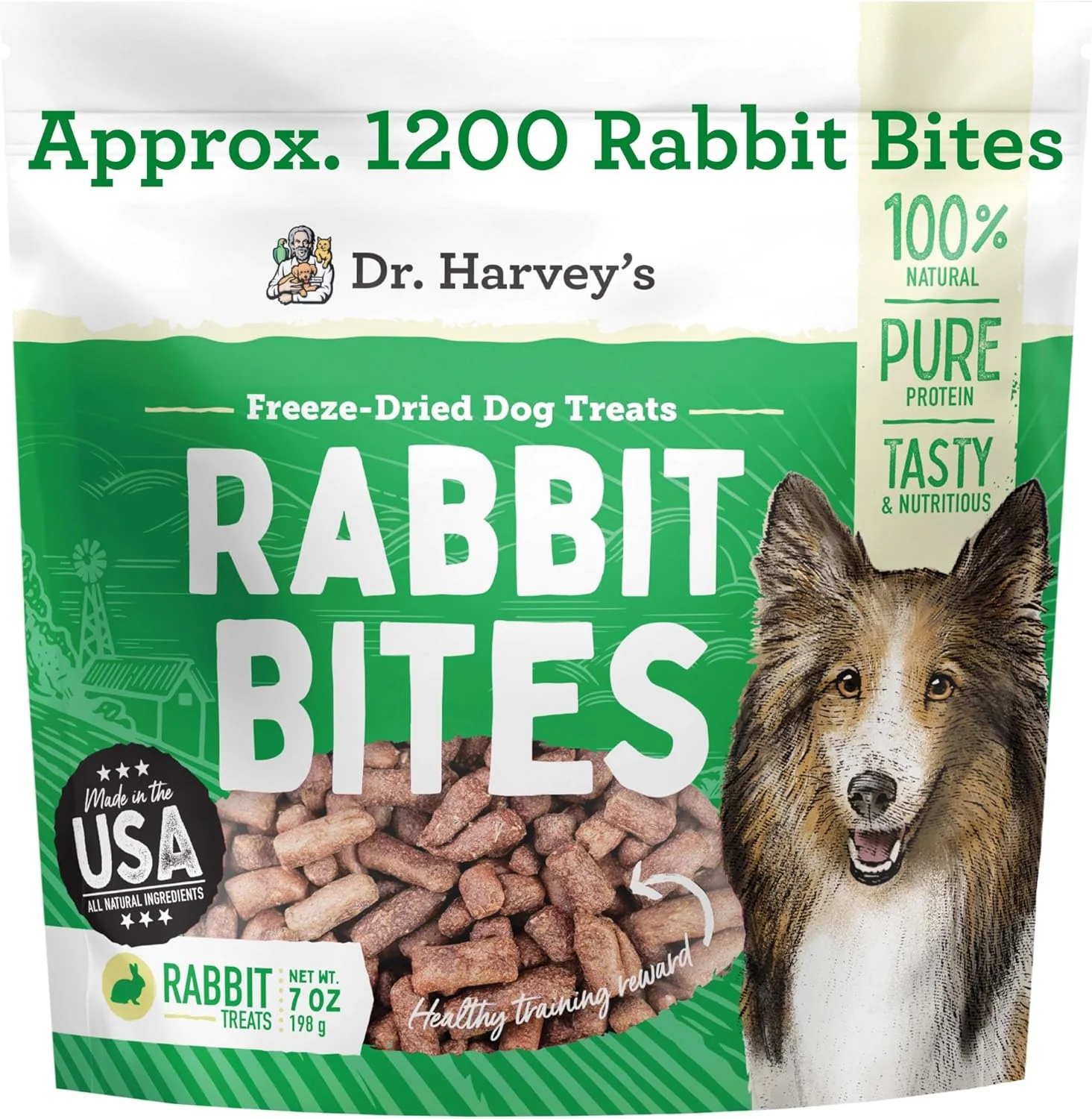 Authentic Dr. Harvey's Rabbit Bites ze-Dried Raw Dog Treats Single Ingredient All-Natural Rabbit Meat Protein for Dogs Allergen- 7 Ounces 1 Pack World-Class
