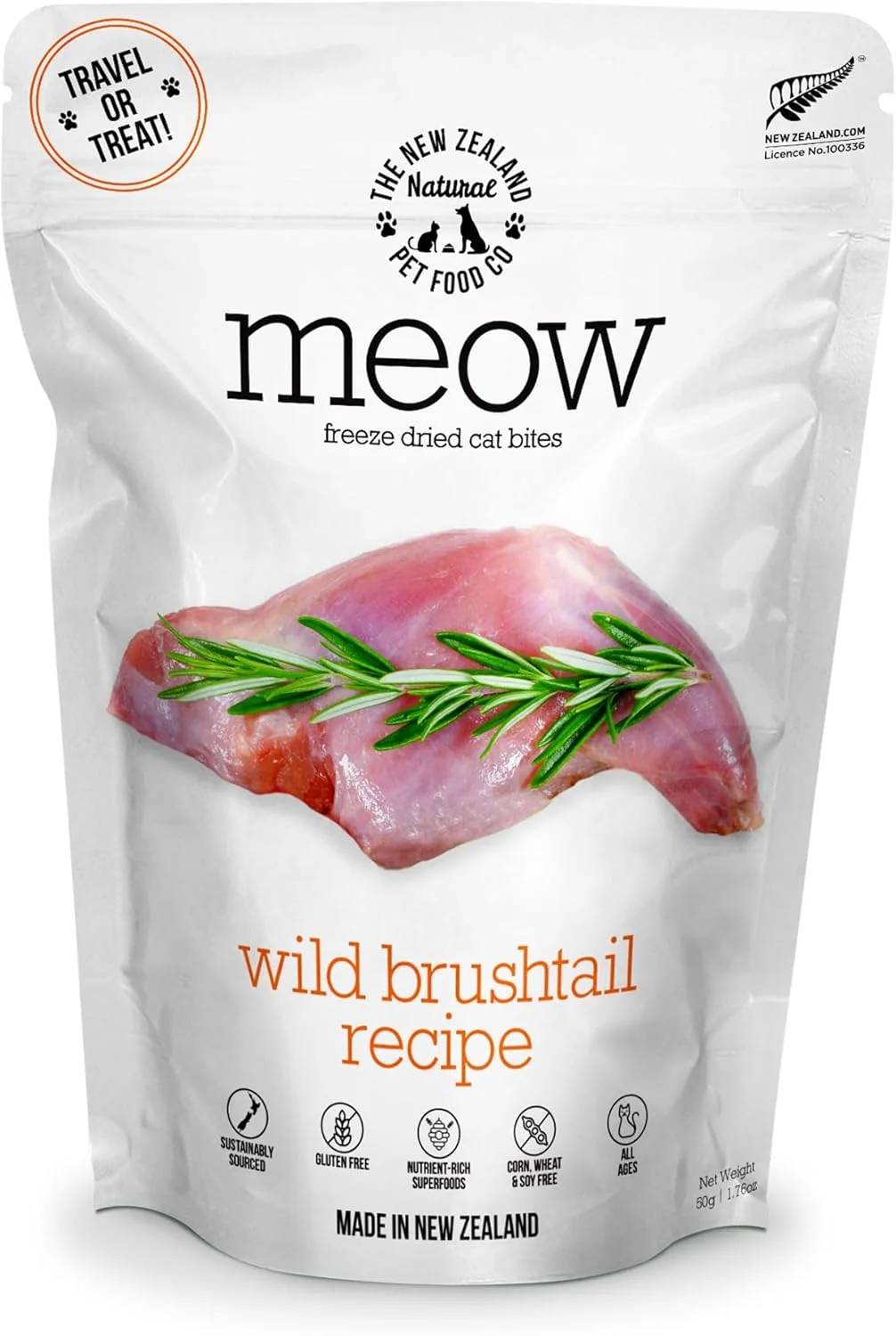 Dependable Meow Wild Brushtail ze Dried Raw Cat Food Mixer or Topper or Treat - High Protein Natural Limited Ingredient Recipe 1.76 oz Smooth