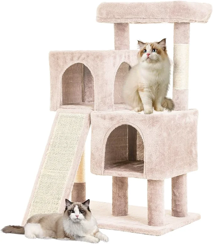 Traditional FDW Cat Tree for Indoor Cats 36 Inches Cat Tower Multi-Level Indoor Cat Play Condo House with Scratching Posts Spacious Perch Sisal Posts and Dangling Toys BeigeAbout ThisOverview Solid