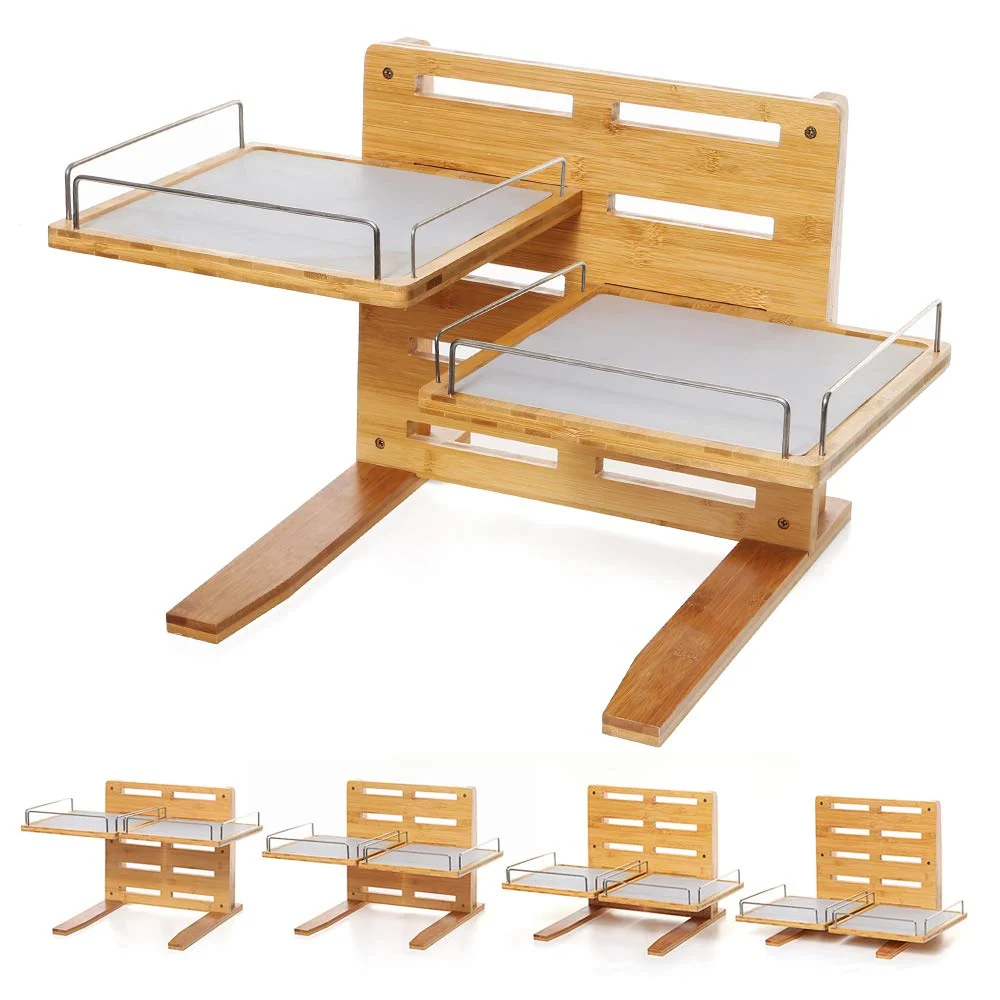 Crafted FOREYY Adjustable Raised Dog Bowls — Bamboo d Feeder Stand with 5 Height Levels Fine