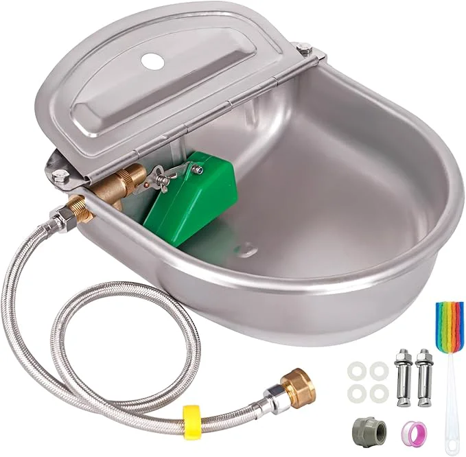 Artisan 1 Gal Extra Large Automatic Horse Waterer Stainless Steel Dog Water Bowl Dispenser with Brass Float Valve Auto Fill Livestock Water Trough for Dogs Chicken Farm AnimalAbout ThisOverview Enhanced