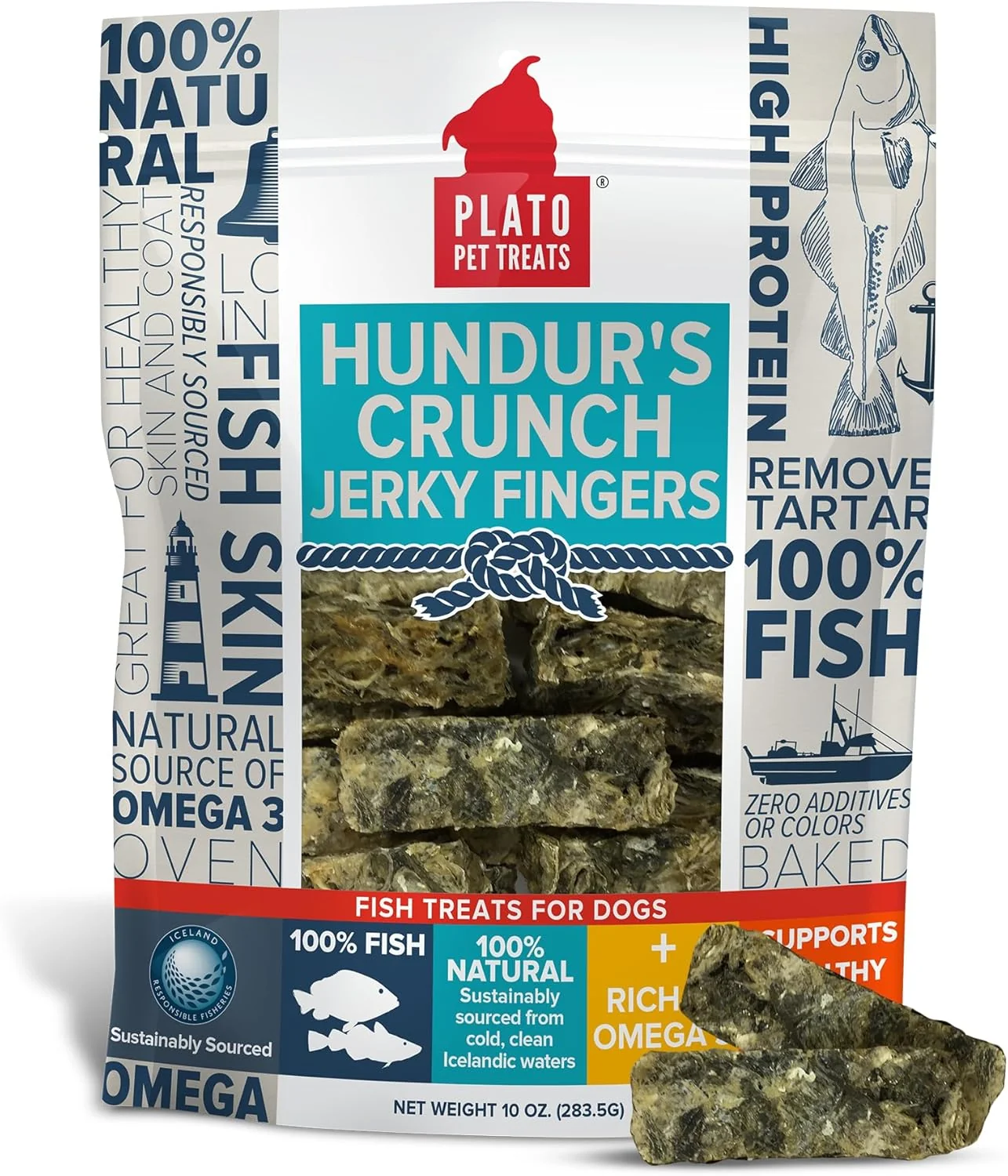 Recyclable PLATO Hundur's Crunch Jerky Fingers 10oz Natural Secure