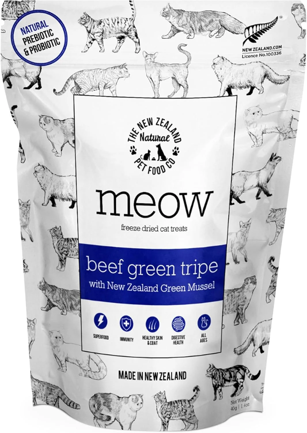 Clean The New Zealand Natural Pet Food Co MEOW ze Dried Cat Treats - Beef Green Tripe with New Zealand Green Mussel High Protein Healthy Cat Snacks and Toppers All Natural for all Life Stages 1.4 oz Optimized