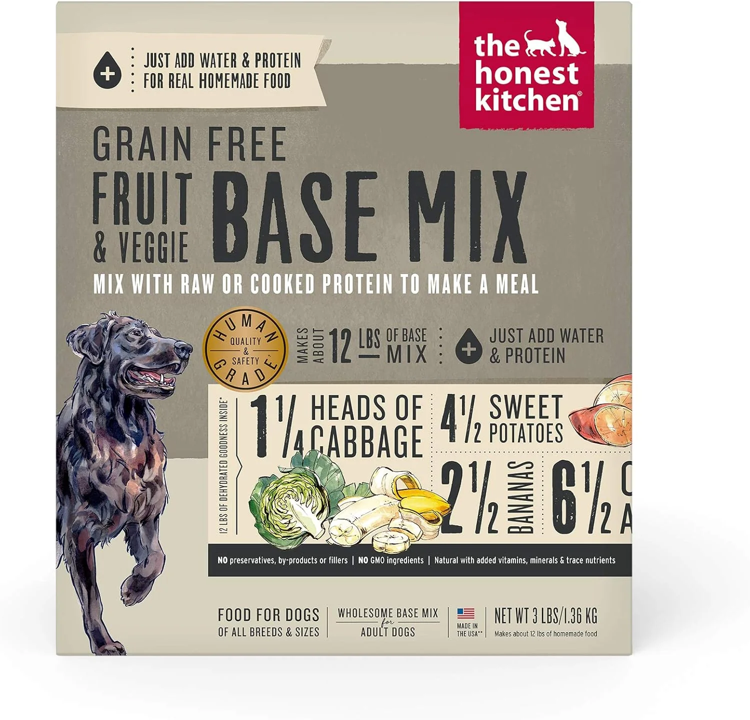 Certified The Honest Kitchen Dehydrated Grain Fruit Veggie Base Mix Dog Food Just Add Protein 3 lb Box Long-Lasting