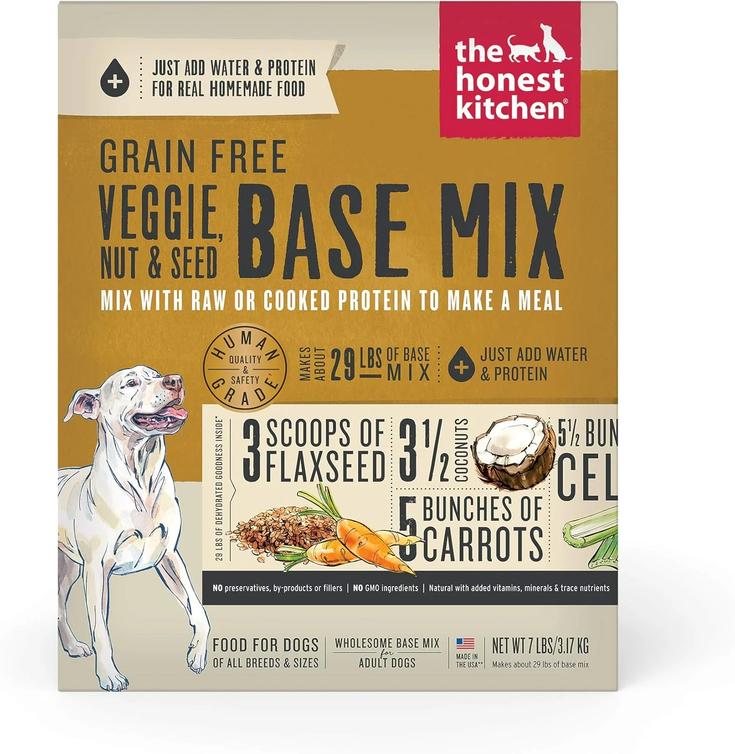 Clean The Honest Kitchen Human Grade Dehydrated Grain Veggie Nut Seed Base Mix for Dogs - 7 Pound Box Makes 12 Pounds Premium Material