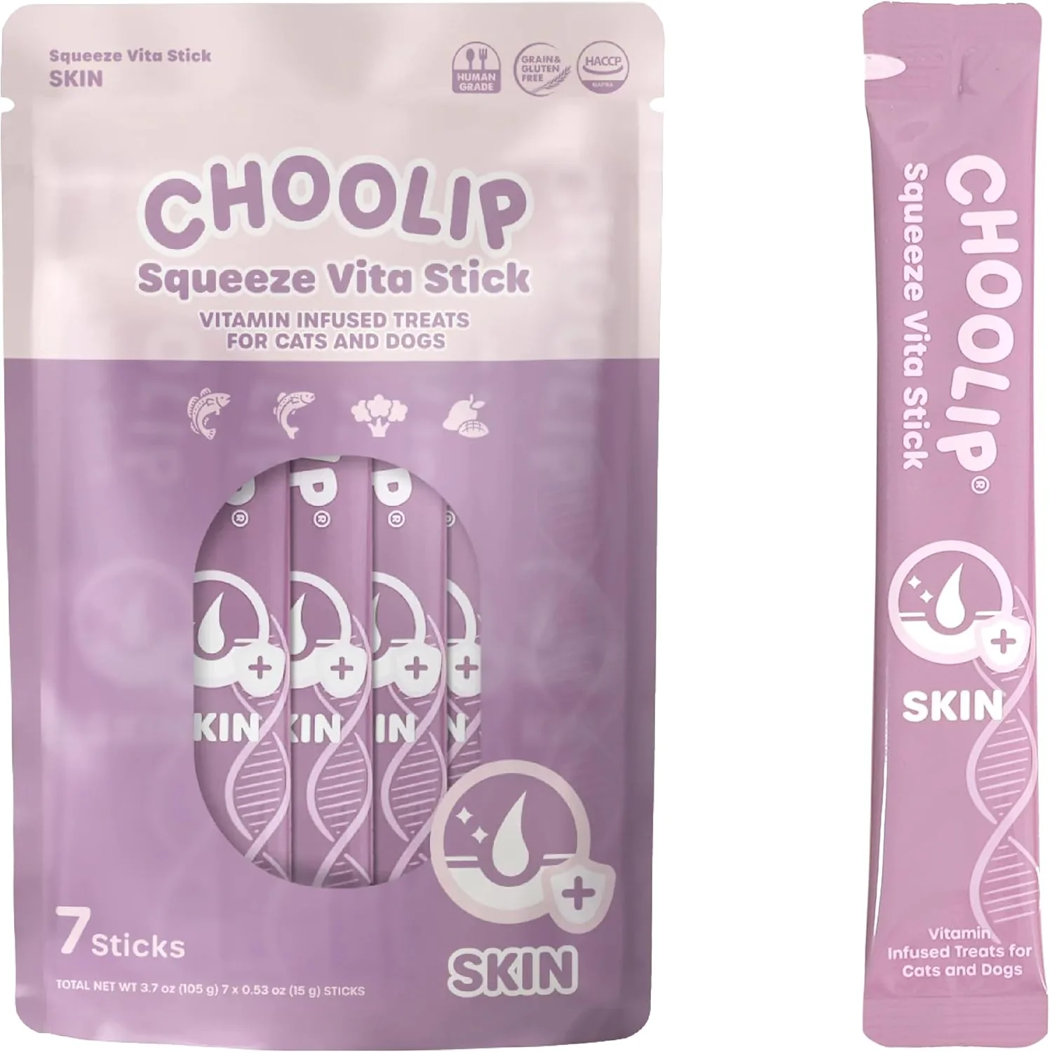 Fine Squeeze Vita Stick Lickable Treats for Dogs Cats. 7 Skin Coat Support Sticks with Essential multivitamins. Soft and Tasty Paste for All Life Stages Supporting Skin Health Refined