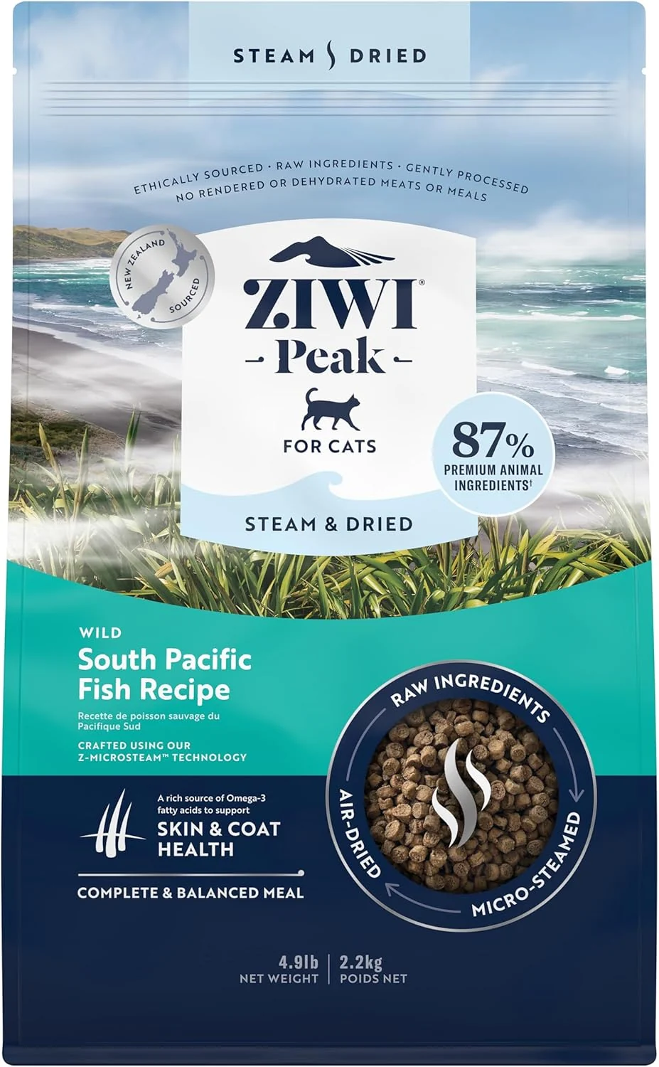 Traditional ZIWI Peak Steam Dried Cat Food – Wild South Pacific Fish - High Protein Skin Coat Health Low Carb for All Life Stages 78.4oz Lightweight