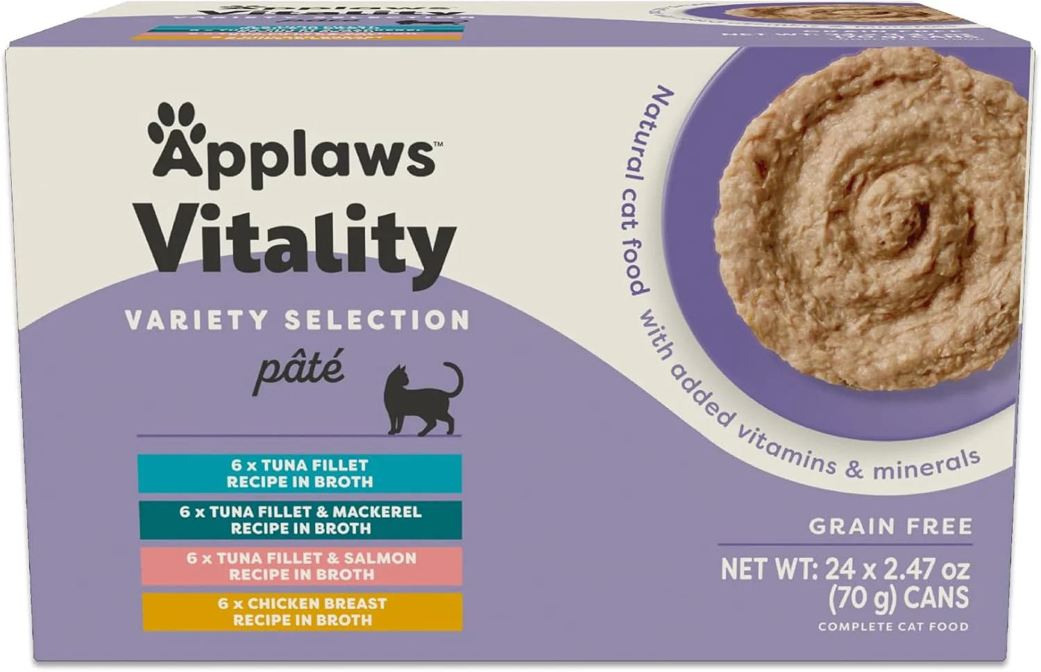 Traditional Applaws Vitality Wet Cat Food Paté Natural Canned Cat Food Wet Food for Cats with Added Vitamins and Minerals Grain Carrageenan Variety Selection Paté 24 Count 2.47 oz Cans Exclusive