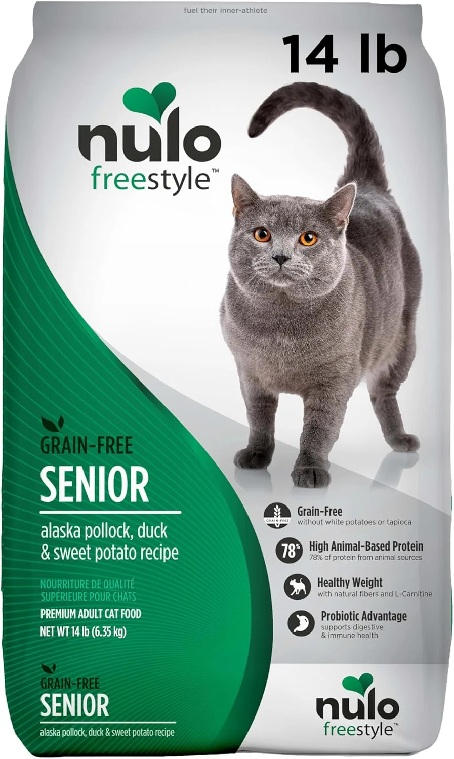 Premium Nulo style High Protein Senior Cat Food Alaska Pollock Sweet Potato Recipe - Natural Grain- Dry Cat Food for Seniors with L-carnitine Omega Fatty Acids Probiotics 14 lb Bag Versatile