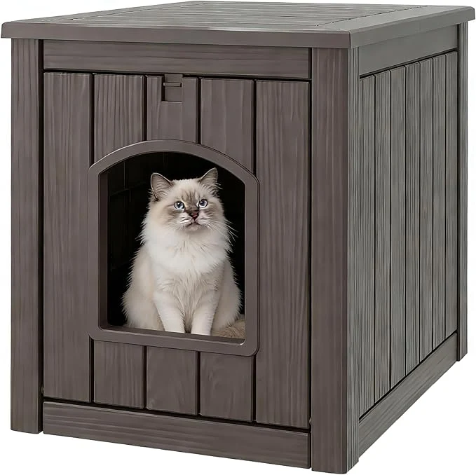 Traditional Litter Box Enclosure Waterproof Weatherproof Plastic Cat House for Indoor Outdoor Use Multi-Functional Hidden Litter Box Furniture for Living Room Backyard Patio GarageAbout ThisOverview High-End