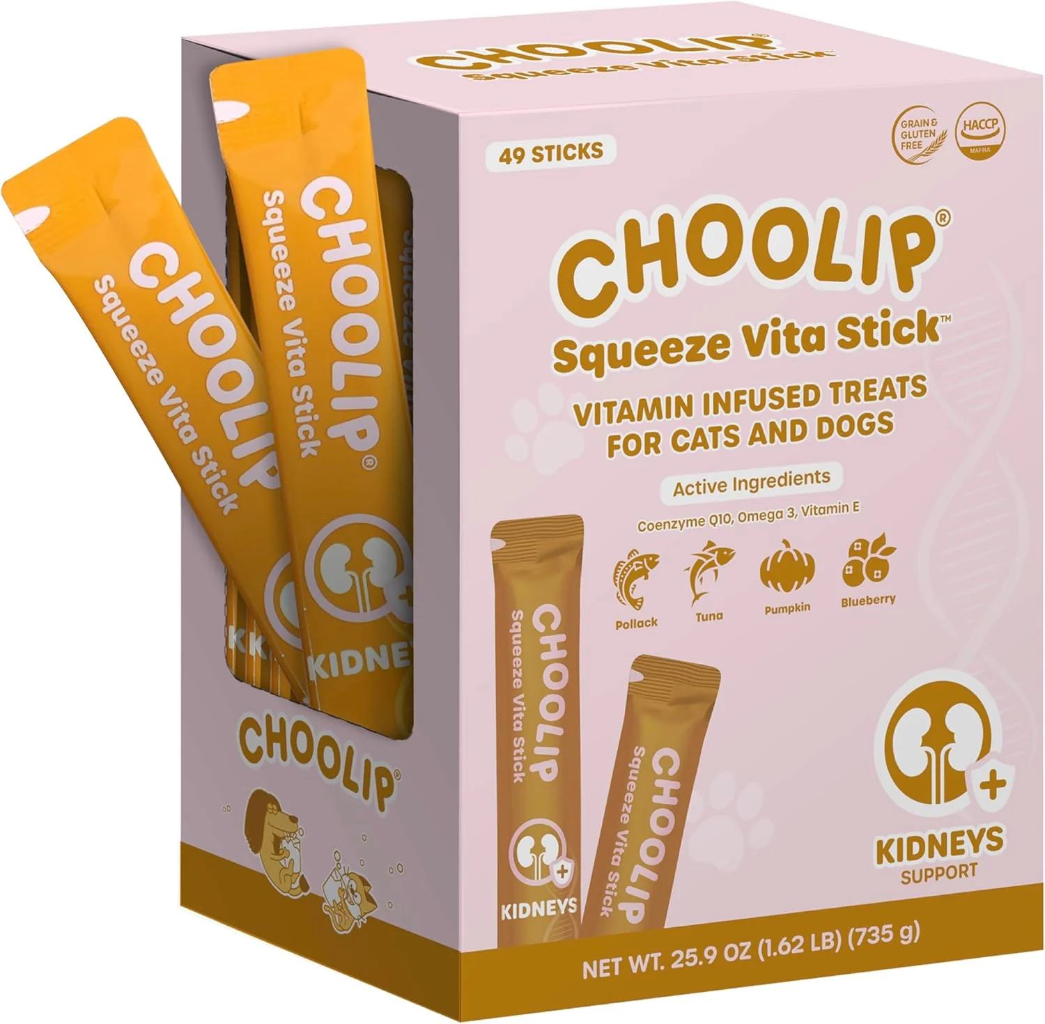 Exceptional Grab Go Squeeze Vita Stick Lickable Treats for Dogs Cats. 49 Kidney Support Sticks with Essential multivitamins. Soft and Tasty Paste for All Life Stages Supporting Kidney Health User-Friendly