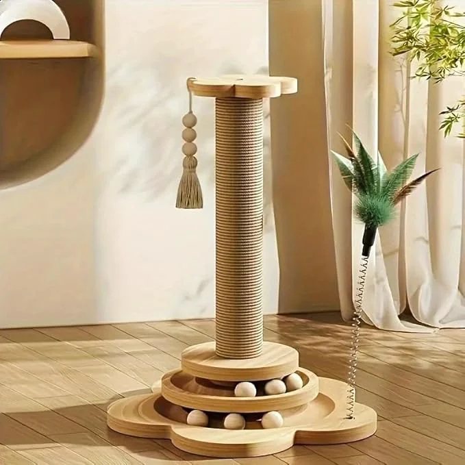 Authentic Cat Scratching Post 16'' Tall Cat Scratching Posts for Indoor Cats Adults with Hanging Ball and Interactive Wooden Ball Sisal Rope Cats Scratch PostAbout ThisOverview Flexible