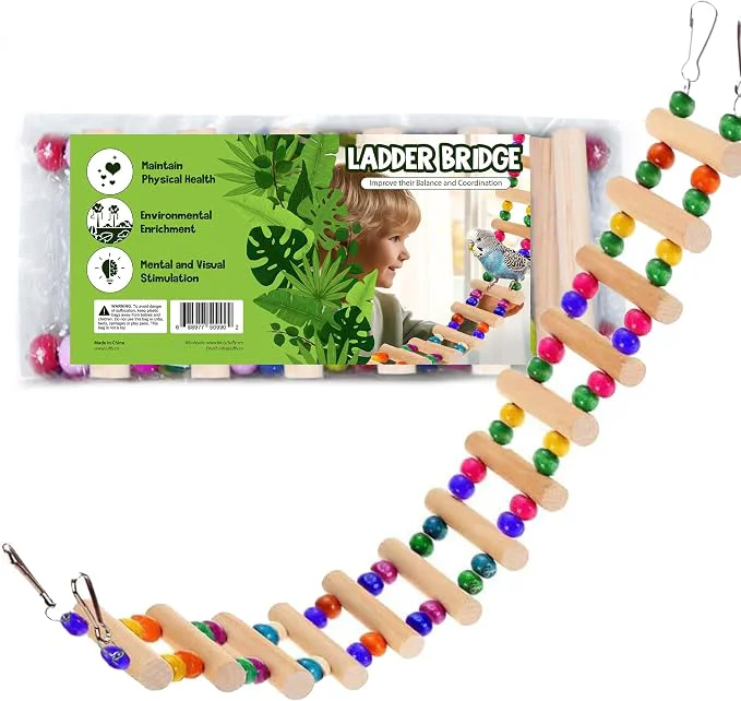 Expertly Made SunGrow Wooden Bird Ladder Bridge Hanging Exercise Toy Bird Playground Cage Top-Quality