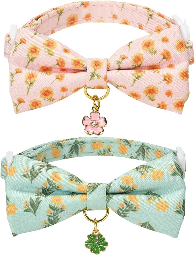 Trusted 2 Pack Cat Collars Removable Bowtie Floral Pattern Safety Breakaway Clasp Consistent