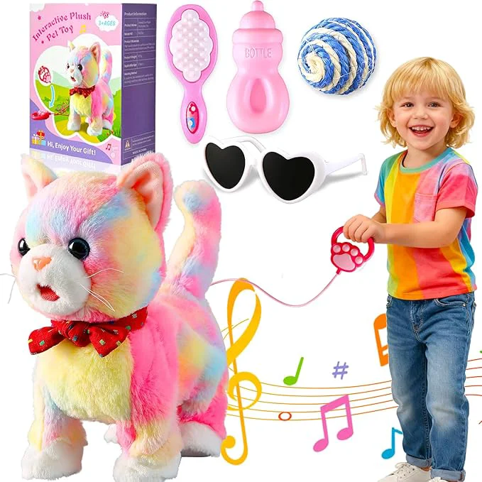 Exceptional Colorful Leash Walking Cat for Girls Set Toy Interactive Talking Singing Cat Kids Remote Control Walking Kitten Dancing Kitten Mimicking Robotic Kitty That Meow and Purrs Robot for Toddlers BabyAbout This Durable