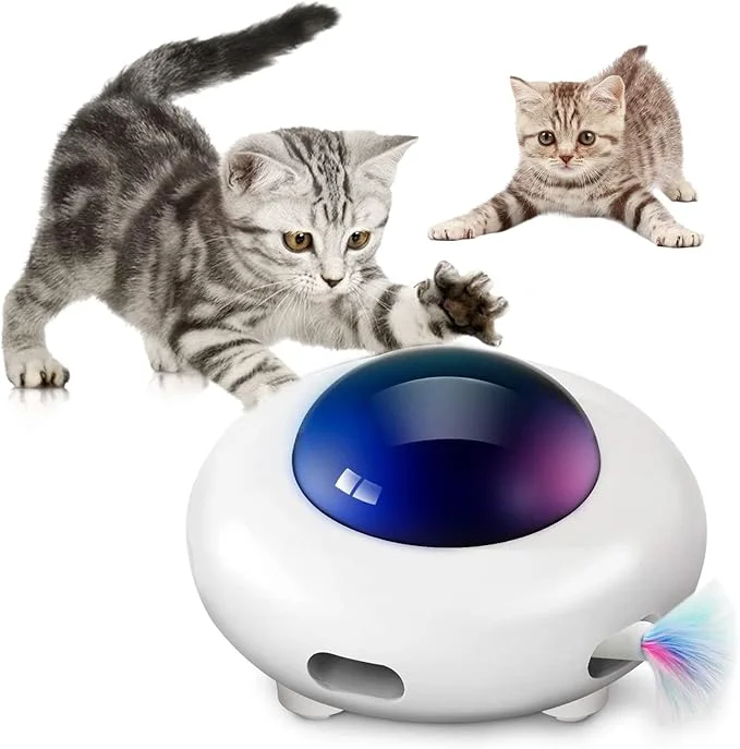 Advanced UFO Interactive Cat Toy Ambush Electronic Cat Toy with Rotating Feather Automatic Cat Toys Fun Smart Teaser Toy Exercise Entertainment for Indoor Cats Kitty Catching Training Hunting Auto On OffAbout This Classic