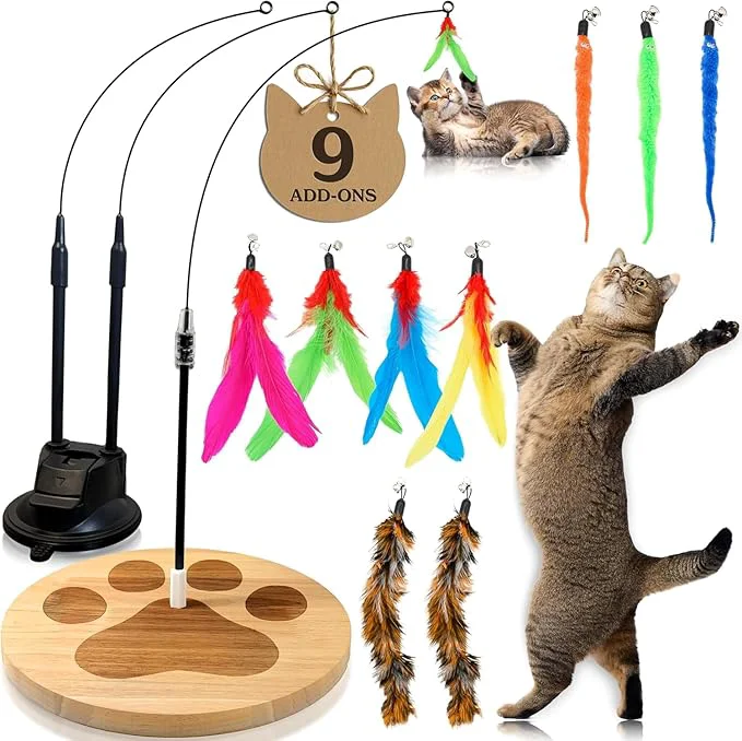 Artisan 2 Cat Toy 9 Feather Lures Interactive Cat Toys For Indoor Cats Interactive Kiteen Toys Enrichments For Boared Indoor Adult Cats Kittens Suction Cup Juguetes Para Gatos Teaser Feather WandAbout This Pure