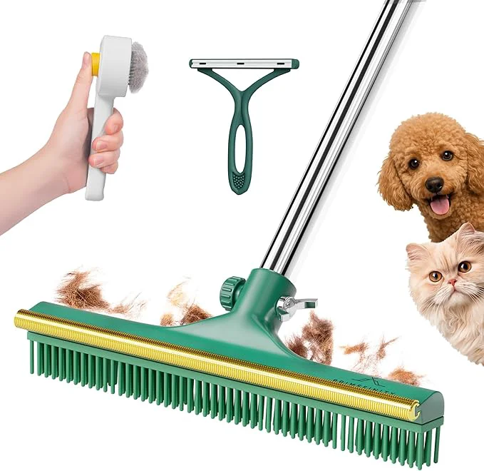 Breathable Carpet Rake for Pet Hair Removal 60 Long Handle – Heavy-Duty Pet Hair Remover for Carpets Rugs Mats Cat Dog Fur Rakes Scraper Carpet Broom for Carpets with Copper TeethsAbout ThisOverview Convenient