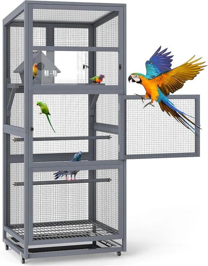 Sustainable Coziwow 68 H Large Wood Bird Cage on Wheels Outdoor Bird Aviary Indoor Wooden Classic
