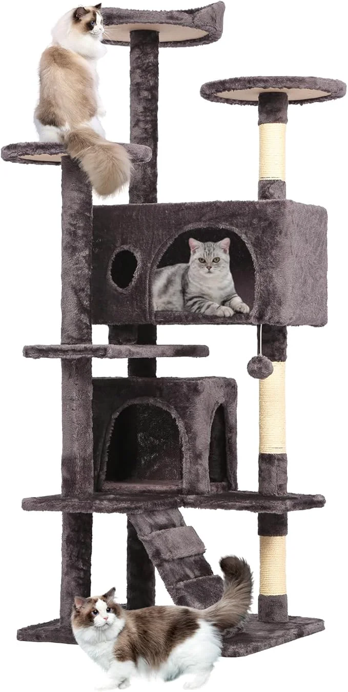 Authentic Pet 54 Cat Tree Tower Purple Gray Sturdy Easy to Assemble Multi-Level Activity Center with Sisal Scratching Posts Condos Perches Hanging Cat Toys Observation Decks LadderAbout ThisOverview Carefully Designed