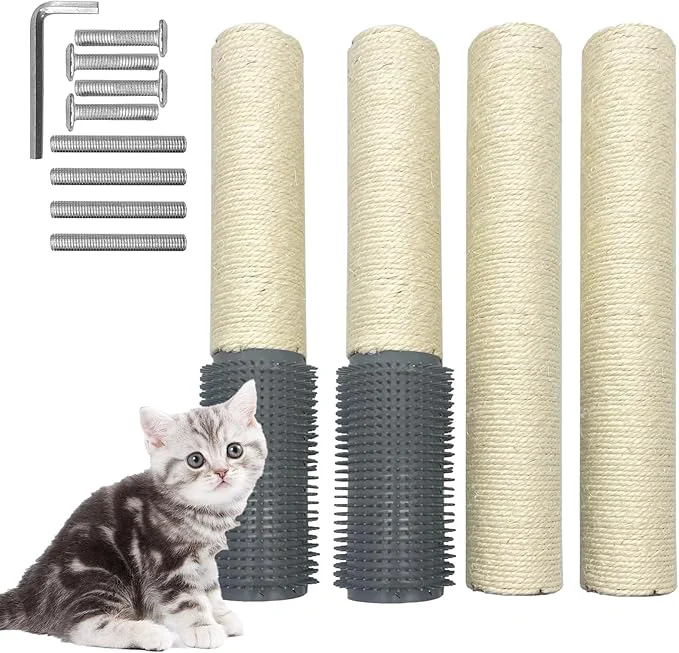 Verified Fhiny 4PCS Cat Scratching Post with Groomer 15.7 Natural Sisal Spare Extension Scratch Post for Cats Tree DIY Craft Climbing Perch Hemp Rope Scratcher Perch Parts WhiteAbout ThisOverview Stylish
