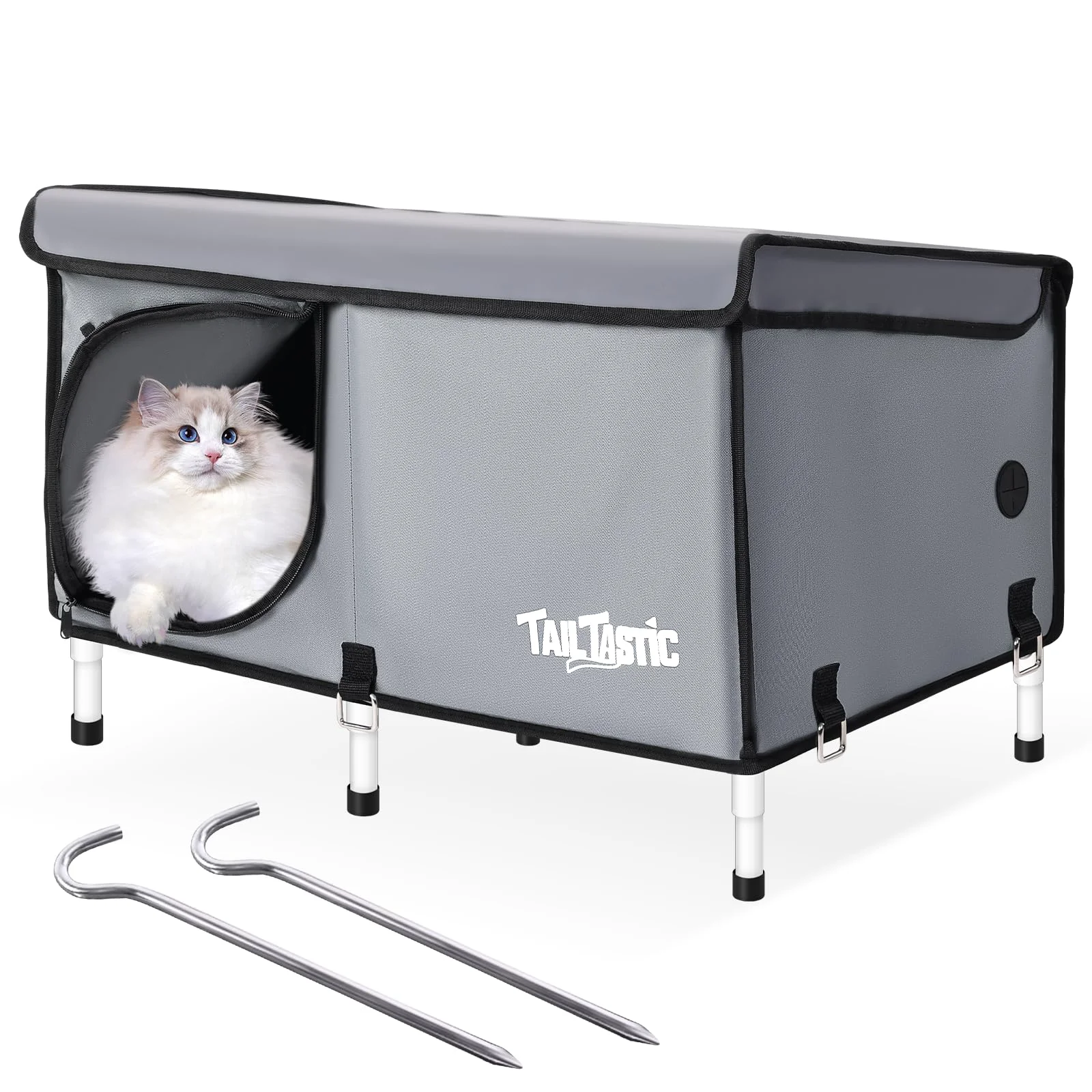 World-Class TailTastic Outdoor Cat House d Insulated – Waterproof Winter Shelter Grey Large Original Design