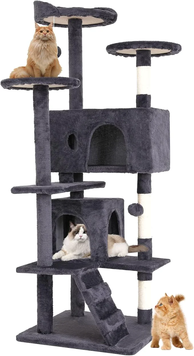 Breathable Pet 54 Cat Tree Tower Ashy Sturdy Easy to Assemble Multi-Level Activity Center with Sisal Scratching Posts Condos Perches Hanging Cat Toys Observation Decks LadderAbout ThisOverview Fine Crafted