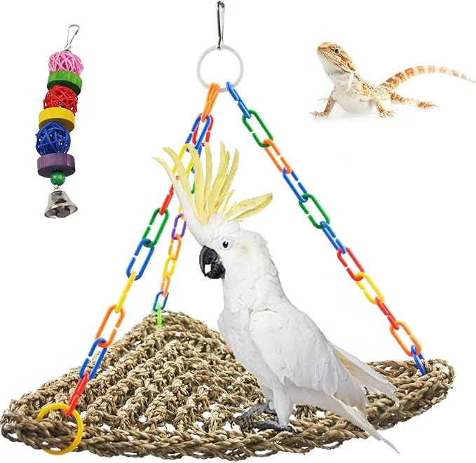Exclusive Large Seagrass Mat for Birds Triangle Cockatiel Seagrass Hammock Natural Woven Unique