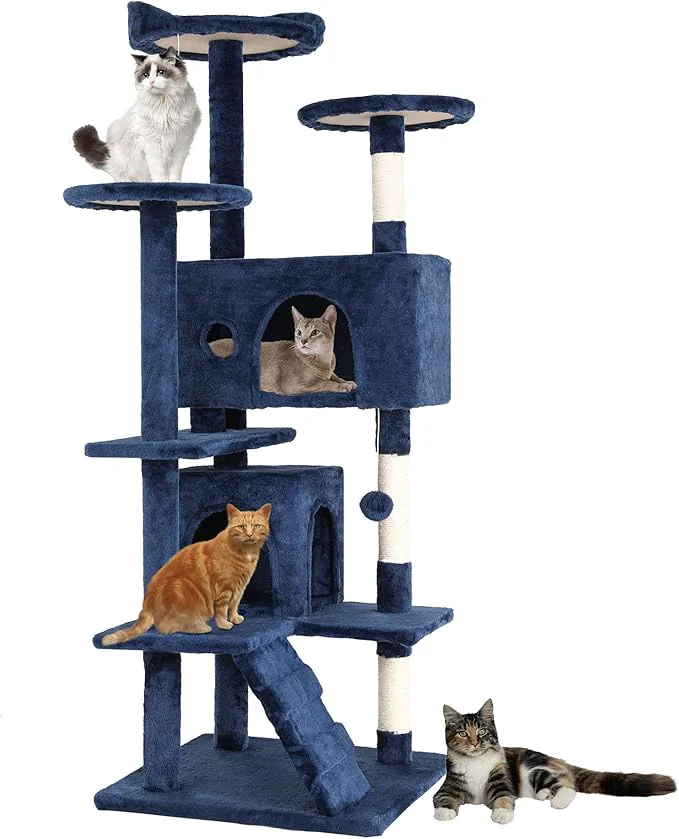 Artisan Pet 54 Cat Tree Tower Navy Blue Sturdy Easy to Assemble Multi-Level Activity Center with Sisal Scratching Posts Condos Perches Hanging Cat Toys Observation Decks LadderAbout ThisOverview Professional