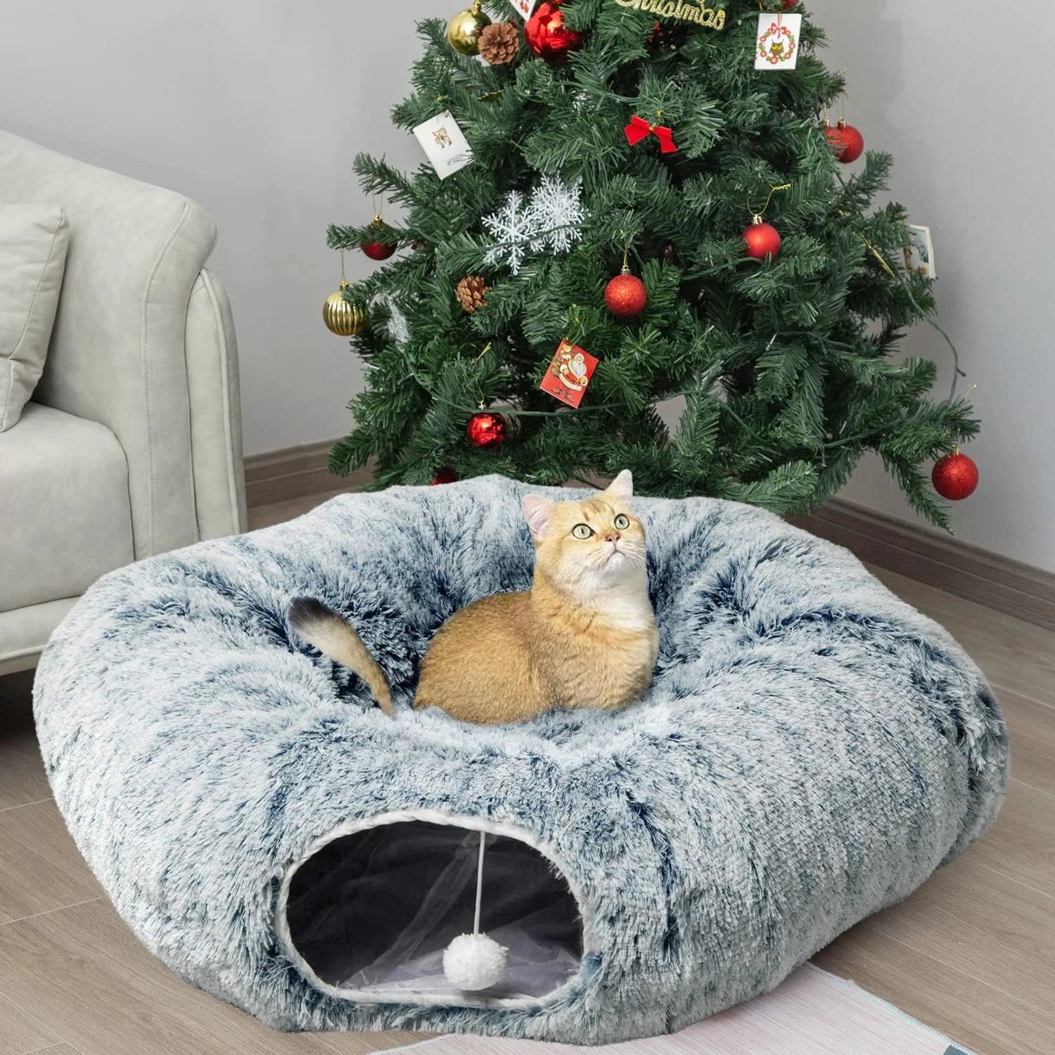 Artisan AUOON Cat Tunnel Bed - Cat Donut Tunnel with Soft Plush Circle Cushion for Indoor Cats Kitten Kitty Puppy Rabbit Ferret Gray Innovative