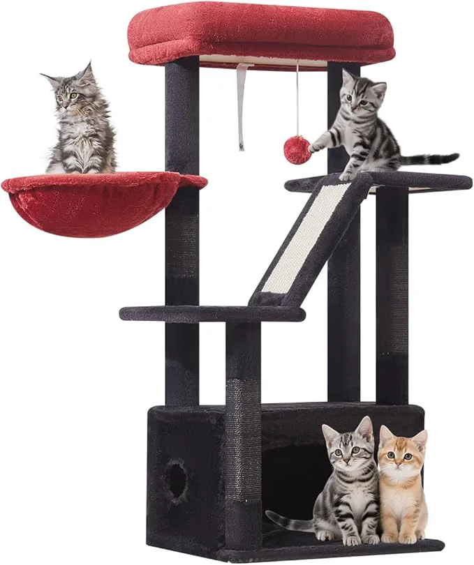 Trusted Taoqimiao Gothic Cat Tree 38.5-Inch Cat Tower for Indoor Cats Suitable for Kittens with Luxurious cat condo with Adjustable Baskets and Luxurious Perch MS029SBR Black and RedAbout ThisOverview Secure