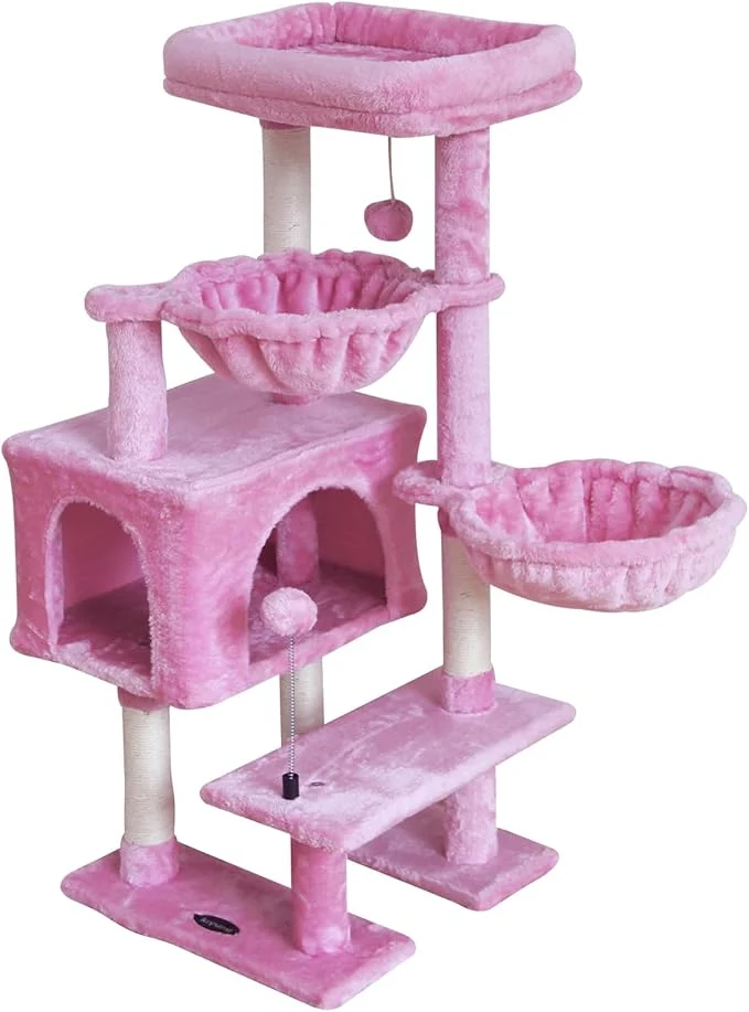 User-Friendly KIYUMI Cat Tree Cat Tower Condo with Sisal Scratching Post for Indoor Cats Cat Tree Cat Furniture with Hammock Perch and Kitten Ball Toys Multi-Level Pet Activity Center PinkAbout ThisOverview Top-Quality