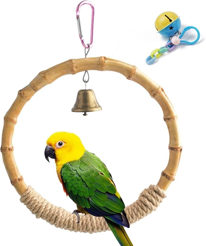 Versatile Bamboo Ring Bird Swing Perch Large Circle Cage Hanging Toys Bird Perch Practical