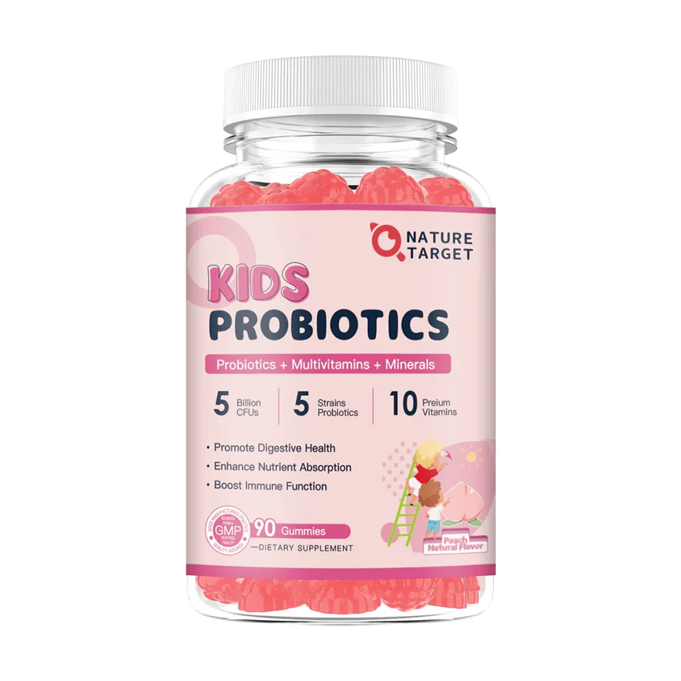 Genuine Kids Probiotics 5 Billion CFUs 5 Strains with 12 Vitamins Minerals Peach 90 Gummies Original