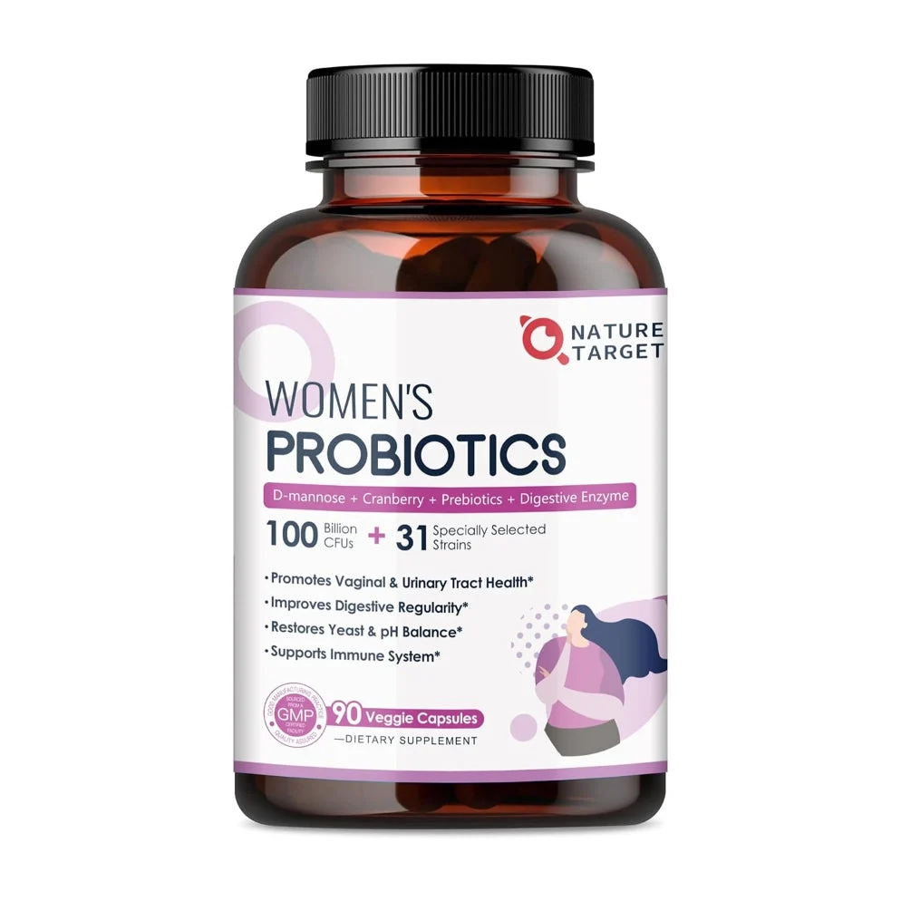 Contemporary Women's Probiotics 100B CFUs 500mg 31 Strains Women Health Complex 470mg D-Mannose Cranberry Hibiscus Organic Prebiotics 270mg Digestive Enzymes 40mg 90 Vcaps Natural