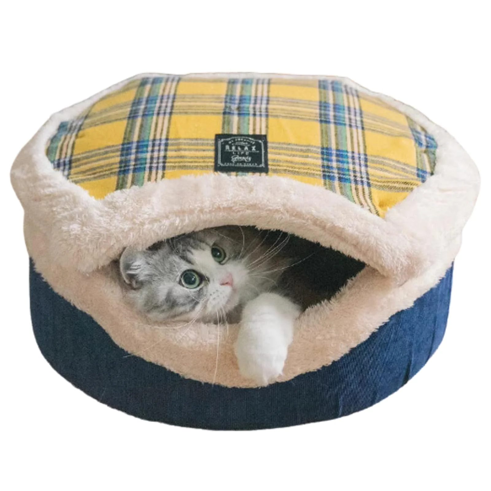 Verified Urnat Cat Cave Bed – Plush Warm Hideaway with Detachable Lid Mat Yellow Optimized