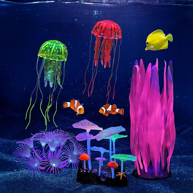 Convenient Lpraer 5 Pack Glow Aquarium Decorations Kelp Coral Mushroom Sun Flower Dependable