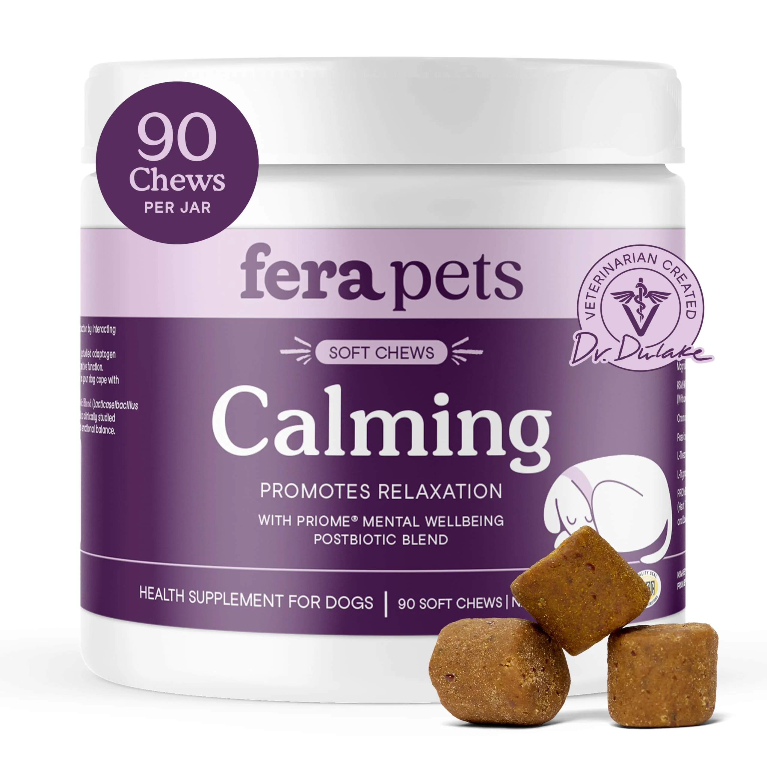 Sustainable Fera Pets Dog Calming Chews - Anxiety Relief Gut-Brain Support 90 Soft Chews Casual