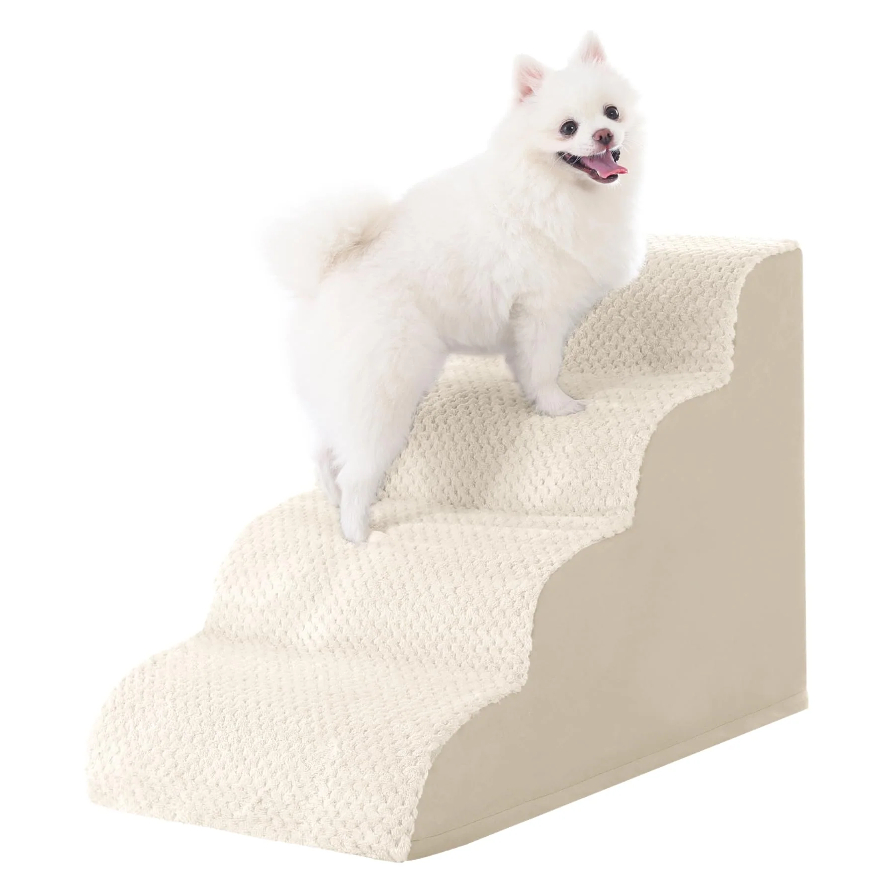 Contemporary MIHIKK Dog Stairs Ramp - Curved 4-Step for Small Dogs Cats Anti-Slip Washable Cover High-Density Foam Clean