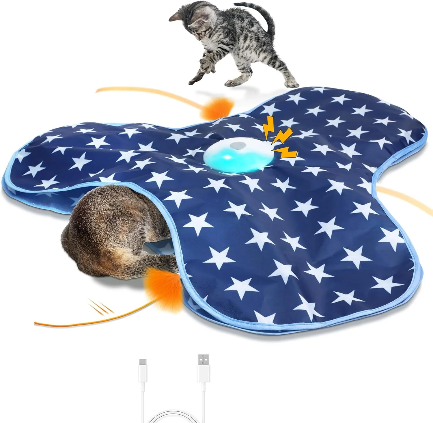 Fast Interactive Cat Toy Rechargeable Cat Exercise Toys for Indoor Bored Adult Cats Hide and Seek Toy with Motion Activated Moving Feather Chirping Advanced