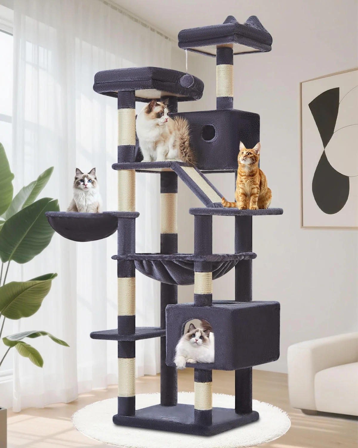 Certified Taoqimiao Cat Tree 71-Inch Cat Tower for Indoor Cats Large Adult Multi-Level Large Cat Condo 8 Sisal Scratching Posts Metal Frame Cozy Hammock Scratch Board 2 Top Perches Smoky Gray MS026LG Responsible